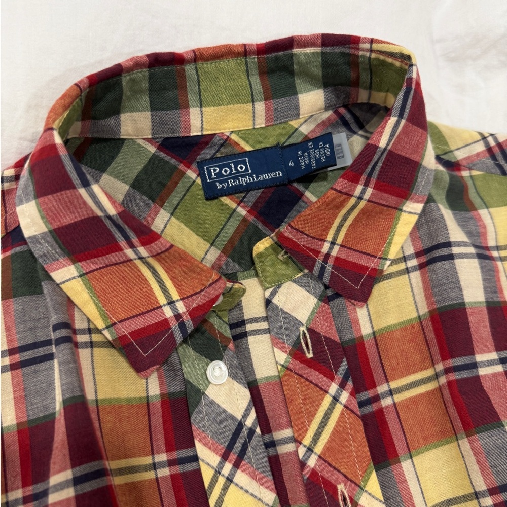 Polo Ralph Lauren Oxford Plaid Button Up Tie-Front Cropped Blouse Shirt - Picture 2 of 2